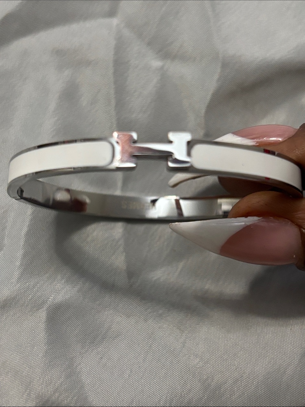 Hermes White Enamel H Bracelet with Silver Hardware